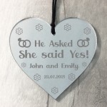 He Asked She Said Yes Engagement Gifts For Couple Engraved Heart