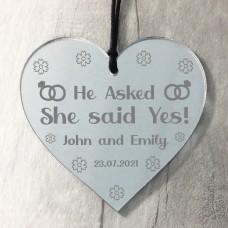 He Asked She Said Yes Engagement Gifts For Couple Engraved Heart