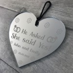 He Asked She Said Yes Engagement Gifts For Couple Engraved Heart