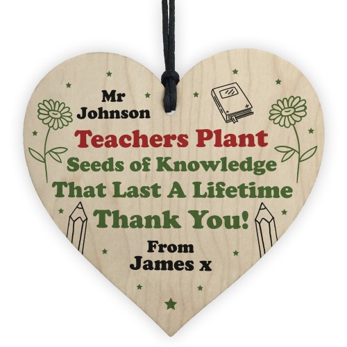 Personalised Teacher Heart Plaque Thank You Gifts for Assistant