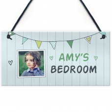 Personalised Bedroom Sign Bunting Photo Plaque Daughter Son Gift