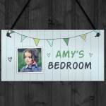 Personalised Bedroom Sign Bunting Photo Plaque Daughter Son Gift