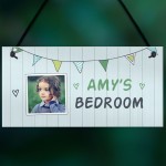Personalised Bedroom Sign Bunting Photo Plaque Daughter Son Gift