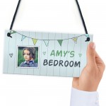 Personalised Bedroom Sign Bunting Photo Plaque Daughter Son Gift