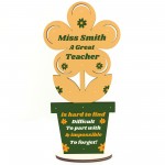 Teacher Plaque Personalised Wood Flower Thank You Teacher Gift