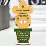 Teacher Plaque Personalised Wood Flower Thank You Teacher Gift