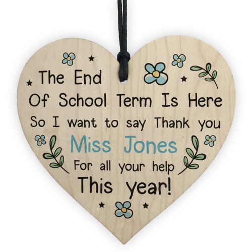 Teacher Poem Gift Personalised Wooden Heart Thank You Teacher