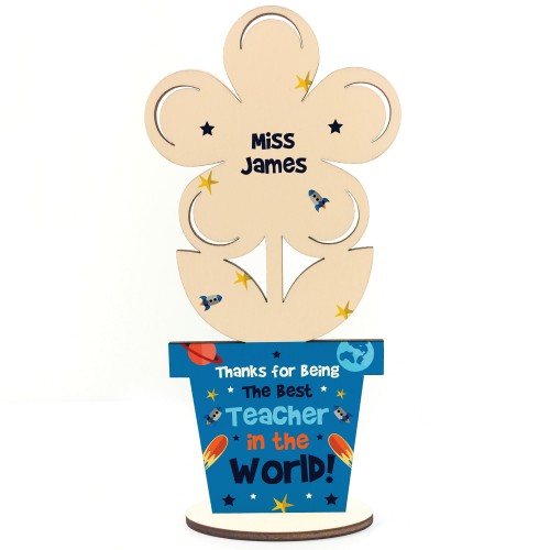 Personalised Best Teacher In The World Wood Flower Space