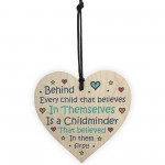 Wood Hanging Heart Thank You Gift for Childminder Teacher Friend