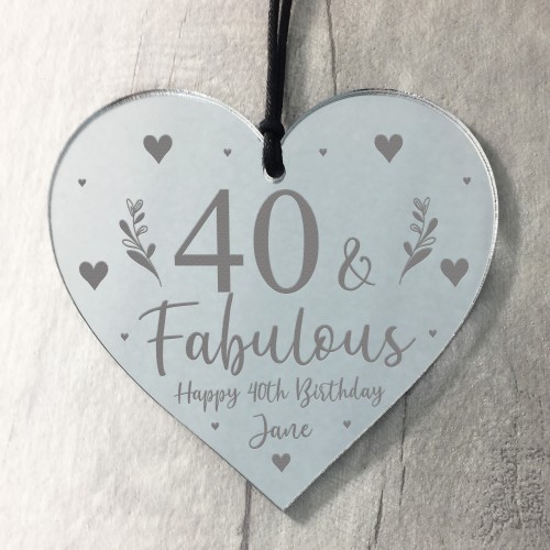 40th Birthday Gift For Mum Sister Auntie Nan Engraved Heart