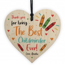 Colourful Gift For Childminder Wood Heart Personalised Thank You
