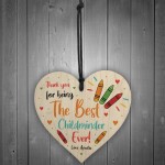 Colourful Gift For Childminder Wood Heart Personalised Thank You