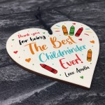 Colourful Gift For Childminder Wood Heart Personalised Thank You
