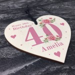 Personalised 40th Birthday Card Mum Sister Auntie Friend Heart