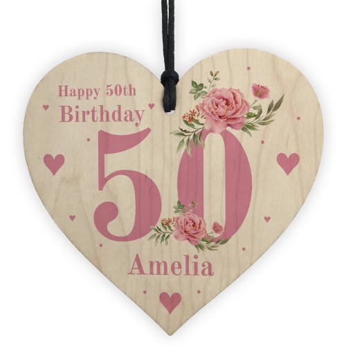 Personalised 50th Birthday Card Mum Sister Auntie Friend Heart