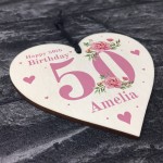 Personalised 50th Birthday Card Mum Sister Auntie Friend Heart