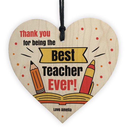 Fun Gift For Teacher Wood Heart Personalised Thank You Leaving