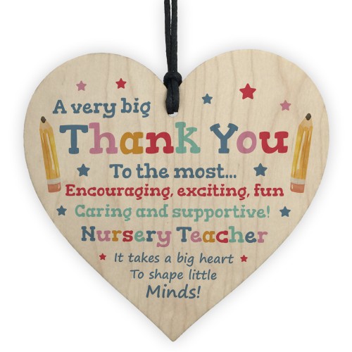THANK YOU Gift For Nursery Teacher Hanging Wood Heart Leaving