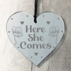 Handmade Wedding Sign Hanging Heart Here She Comes Gift