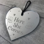 Handmade Wedding Sign Hanging Heart Here She Comes Gift
