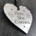 Handmade Wedding Sign Hanging Heart Here She Comes Gift