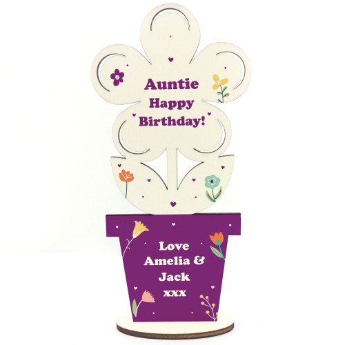 Happy Birthday Gift For Auntie Personalised Wooden Flower