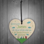 Personalised 1st Day At School Gift Good Luck Wood Heart