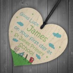 Personalised 1st Day At School Gift Good Luck Wood Heart