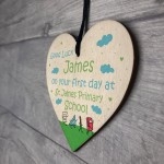Personalised 1st Day At School Gift Good Luck Wood Heart