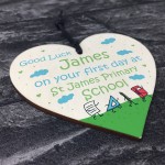 Personalised 1st Day At School Gift Good Luck Wood Heart