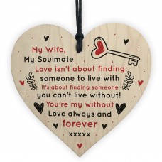 Soulmate Gift For Wife Wood Heart Anniversary Gift For Wife