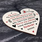 Soulmate Gift For Wife Wood Heart Anniversary Gift For Wife