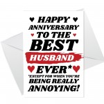 Funny Joke Anniversary Card For Best Husband Rude Card For Him