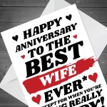 Funny Joke Anniversary Card For Best Wife Rude Card For Him