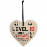 19th Birthday Gamer Gift Wood Heart Novelty 19th Birthday Gifts 