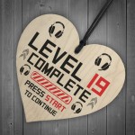 19th Birthday Gamer Gift Wood Heart Novelty 19th Birthday Gifts 