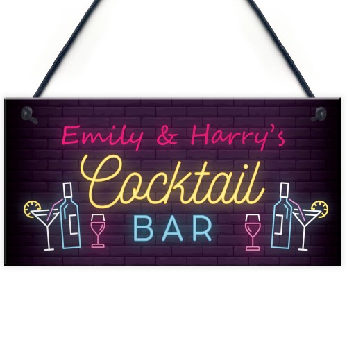 Cocktail Bar Personalised Sign For Home Bar Beer Gin Vodka Gifts