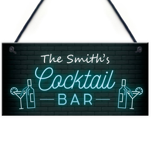 Personalised Cocktail Bar Neon Effect Hanging Decor Sign Novelty