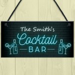 Personalised Cocktail Bar Neon Effect Hanging Decor Sign Novelty