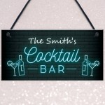 Personalised Cocktail Bar Neon Effect Hanging Decor Sign Novelty