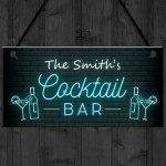 Personalised Cocktail Bar Neon Effect Hanging Decor Sign Novelty