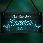 Personalised Cocktail Bar Neon Effect Hanging Decor Sign Novelty