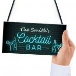 Personalised Cocktail Bar Neon Effect Hanging Decor Sign Novelty