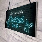 Personalised Cocktail Bar Neon Effect Hanging Decor Sign Novelty