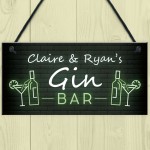 Personalised Gin Bar Neon Effect Hanging Home Bar Decor Plaques