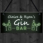 Personalised Gin Bar Neon Effect Hanging Home Bar Decor Plaques