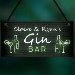 Personalised Gin Bar Neon Effect Hanging Home Bar Decor Plaques