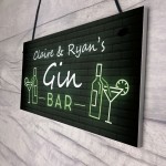 Personalised Gin Bar Neon Effect Hanging Home Bar Decor Plaques