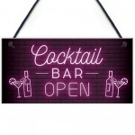 Cocktail Bar OPEN Hanging Home Bar Man Cave Decor Sign Garden