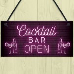 Cocktail Bar OPEN Hanging Home Bar Man Cave Decor Sign Garden